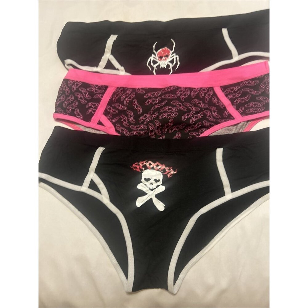 Dark queen boy shorts Women’s underwear skull Chain Spider black Lot Of 3 Sz XL